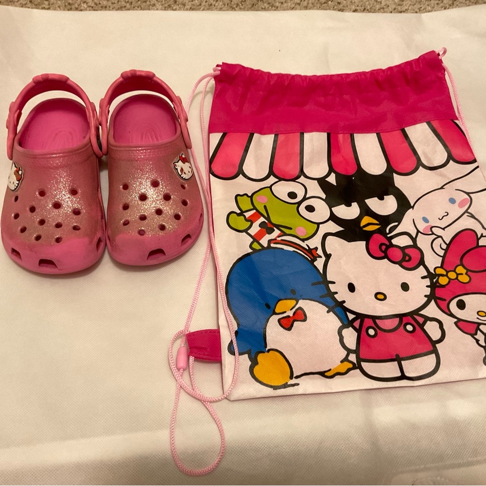 Pink Glitter Hello Kitty Toddler Crocs and Backpack Bundle